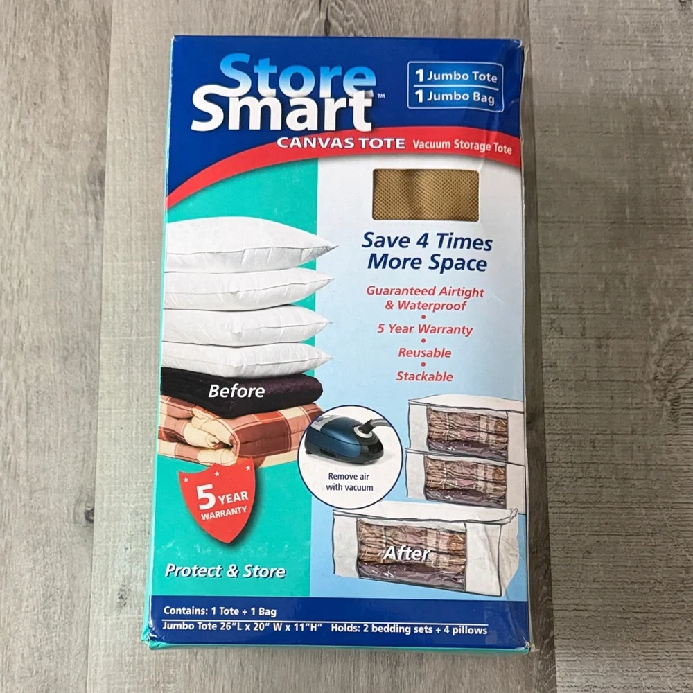 Canvas Tote Vacuum Storage Bag - White and Blue